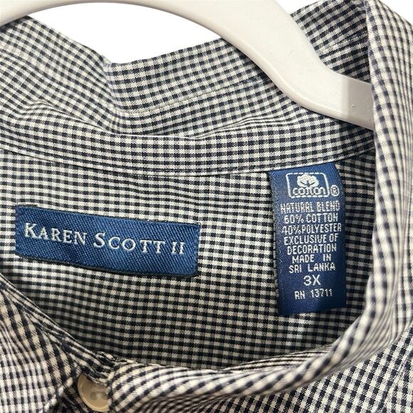 Karen Scott Plus 3X Gingham Christmas Shirt Button Up Embroidered Holiday Top - Picture 3 of 7